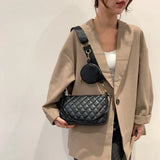 Retro Lattice Pattern Shoulder Bag for Women Round Purse