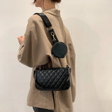 Retro Lattice Pattern Shoulder Bag for Women Round Purse
