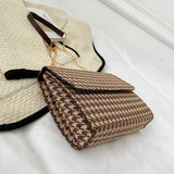 Women Shoulder Bag Houndstooth Square PU Leather Handbag Lock Messenger