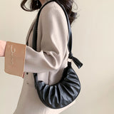 Women Shoulder Bag Solid Hobos Shopping Bag PU Leather Cloud Pleated