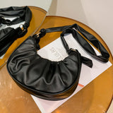 Women Shoulder Bag Solid Hobos Shopping Bag PU Leather Cloud Pleated