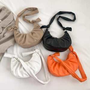 Women Shoulder Bag Solid Hobos Shopping Bag PU Leather Cloud Pleated