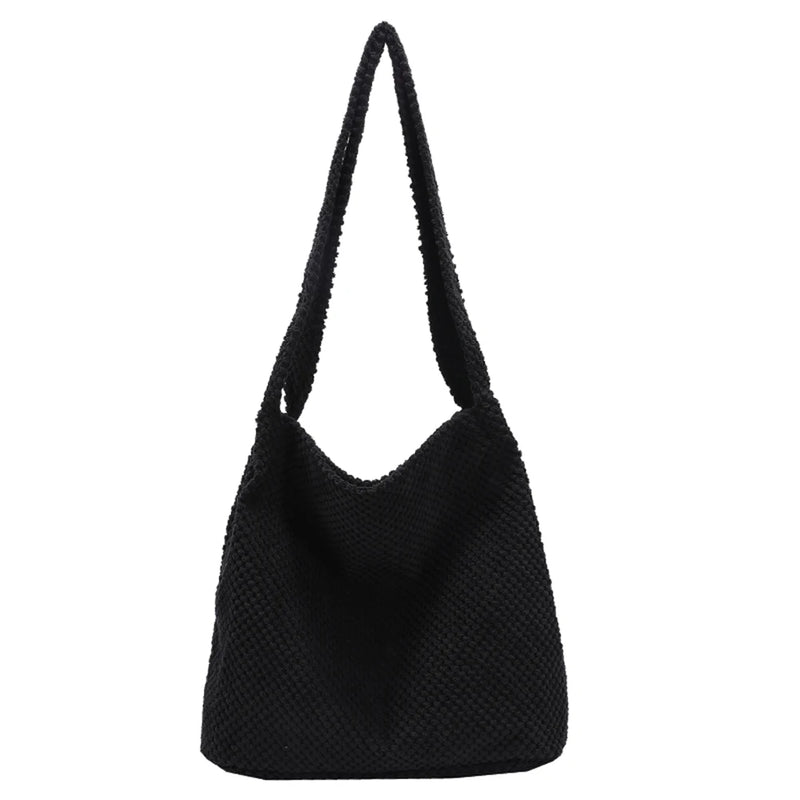 Winter Crochet Shoulder Bag for Women, Casual Solid Handbag