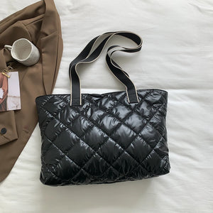 Women Shoulder Bag Winter Quilted Handbag Casual Large Capacity Shopping Tote