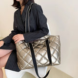 Women Shoulder Bag Rhombic Lattice Quilted Handbag Large Capacity Tote