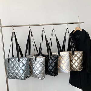 Women Shoulder Bag Rhombic Lattice Quilted Handbag Large Capacity Tote