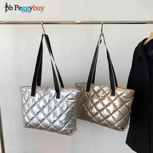 Women Shoulder Bag Winter Quilted Handbag Casual Large Capacity Shopping Tote