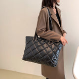 Women Shoulder Bag Rhombic Lattice Quilted Handbag Large Capacity Tote