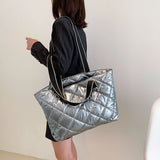 Women Shoulder Bag Rhombic Lattice Quilted Handbag Large Capacity Tote