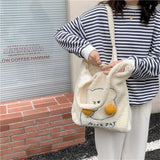 Winter Plush Underarm Bag with Cartoon Pompom Bear/Rabbit Shoulder