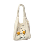Winter Plush Underarm Bag with Cartoon Pompom Bear/Rabbit Shoulder