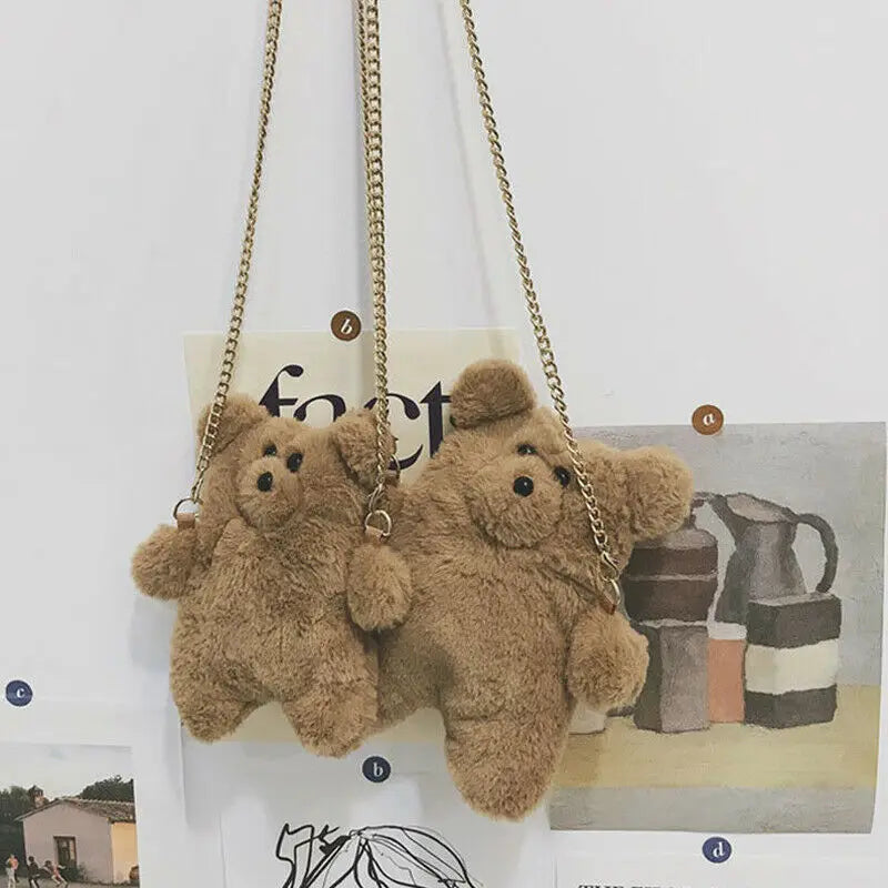 Plush Bear Shoulder Bag Small Clutch Casual Messenger Bag