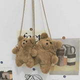 Plush Bear Shoulder Bag Small Clutch Casual Messenger Bag