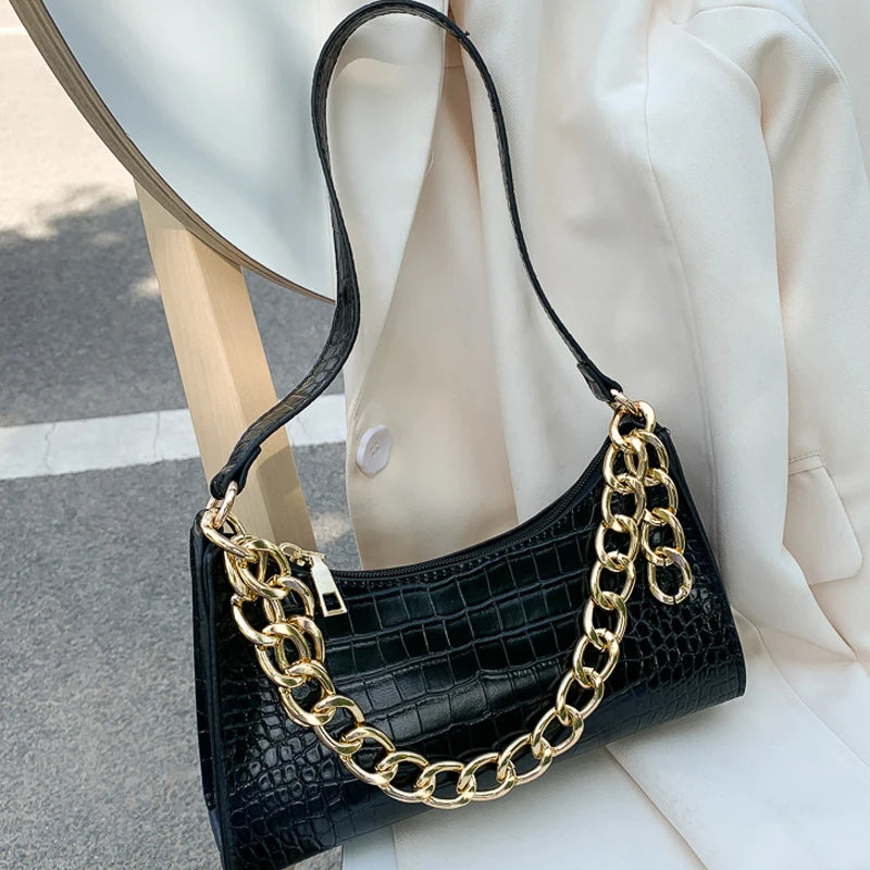 Leather Shoulder Bag Crocodile Pattern Tote Underarm Bag