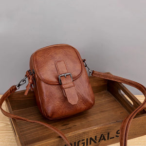 Vintage PU Leather Shoulder Crossbody Bag with Headphone Jack Pouch