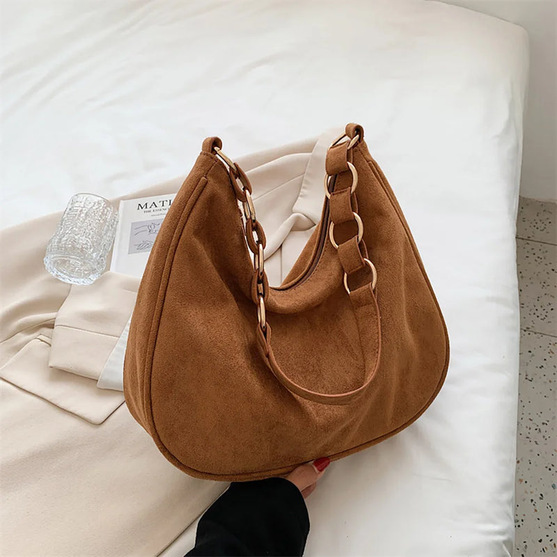 Women Shoulder Bags Faux Suede Large Bucket Bag All-match Handbags