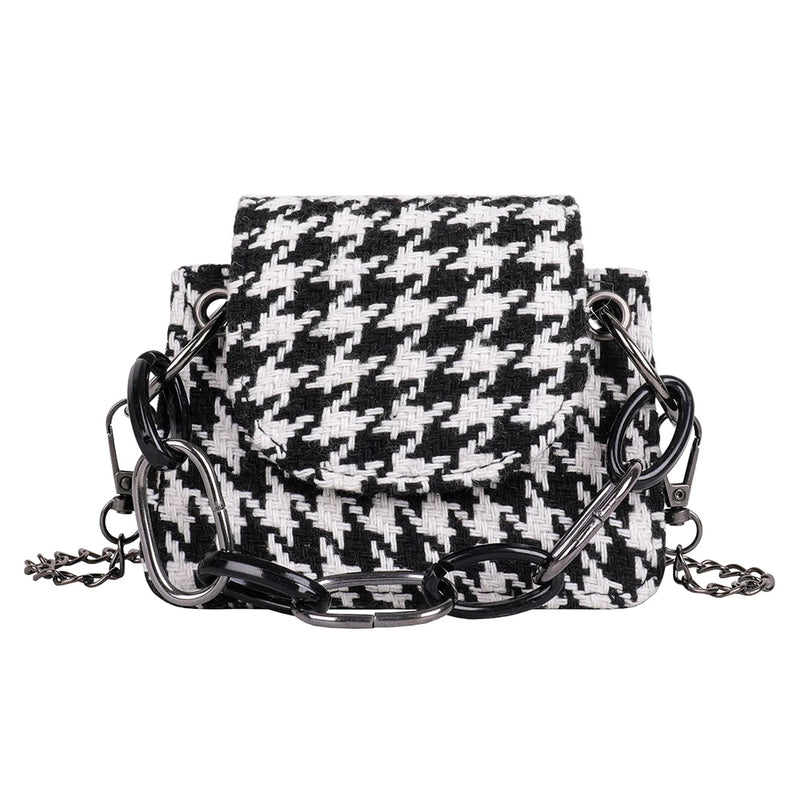Houndstooth Pattern Woolen Cloth Shoulder Bag for Women
