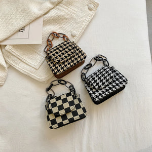 Houndstooth Pattern Woolen Cloth Shoulder Bag for Women