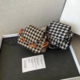 Houndstooth Pattern Woolen Cloth Shoulder Bag for Women