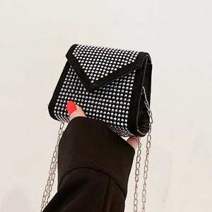 Retro Rhinestone Chain Messenger Bag for Women