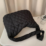 Cotton-padded Rhombic Lattice Quilted Shopping Tote Bag
