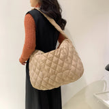 Cotton-padded Rhombic Lattice Quilted Shopping Tote Bag