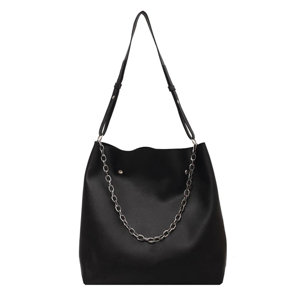 Women Shoulder Bags Solid Casual Chain Decor Underarm Bag Purse Handbags