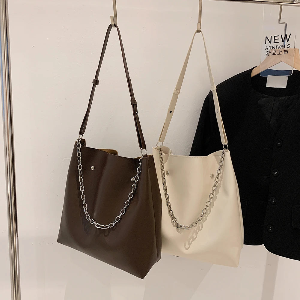 Women Shoulder Bags Solid Casual Chain Decor Underarm Bag Purse Handbags