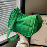 Quilted Cotton Padded Crossbody Bag Wide Strap Messenger Handbag