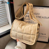 Quilted Cotton Padded Crossbody Bag Wide Strap Messenger Handbag