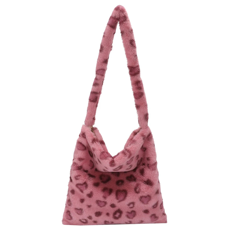 Plush Animal Pattern Shoulder Handbag for Women