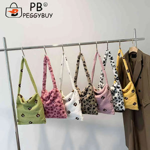Animal Pattern Plush Shoulder Handbag