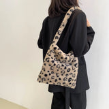 Plush Animal Print Shoulder Handbag for Travel