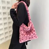 Plush Animal Print Shoulder Handbag for Travel