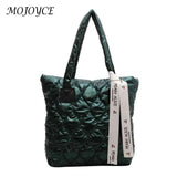 Cotton Padded Tote Bag with Ribbon - Large Capacity Women's Handbag
