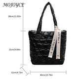Cotton Padded Tote Bag with Ribbon - Large Capacity Women's Handbag
