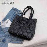 Cotton Padded Tote Bag with Ribbon - Large Capacity Women's Handbag