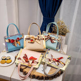 Women Silk Scarf Shoulder Bag Chain Strap Messenger Handbag Tote