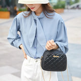 Women Small Messenger Bag Lingge Embroidery Shoulder Chain Phone Purse