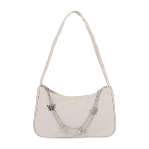 Women Small Shoulder Underarm Bag PU Leather Nylon Vintage Butterfly Ch