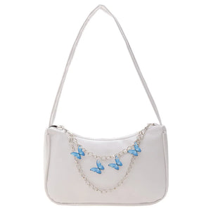 Women Small Shoulder Bag Vintage Butterfly Chain Zip