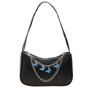Women Small Shoulder Bag Vintage Butterfly Chain Zip
