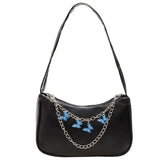 Women Small Shoulder Bag Vintage Butterfly Chain Zip
