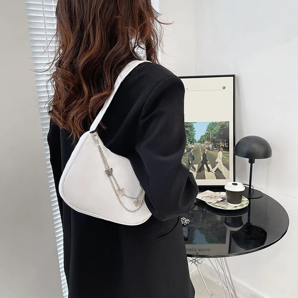 Women Small Shoulder Underarm Bag PU Leather & Nylon Vintage Butterfly Ch