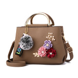 Women PU Leather Handbags Flower Crossbody Shoulder Bags Totes