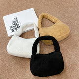 Soft Plush Hand Bag Casual Shopper Bags Small Travel Bag Warm Fluffy Tote Bags
