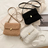 Soft Plush Handbags Faux Lamb Wool Square Shoulder Bags Retro Solid Female Purse