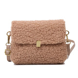 Soft Plush Handbags Faux Lamb Wool Square Shoulder Bags Retro Solid Female Purse