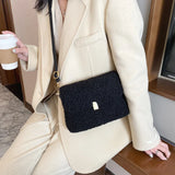 Soft Plush Handbags Faux Lamb Wool Square Shoulder Bags Retro Solid Female Purse
