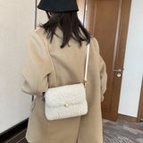 Soft Plush Handbags Faux Lamb Wool Square Shoulder Bags Retro Solid Female Purse